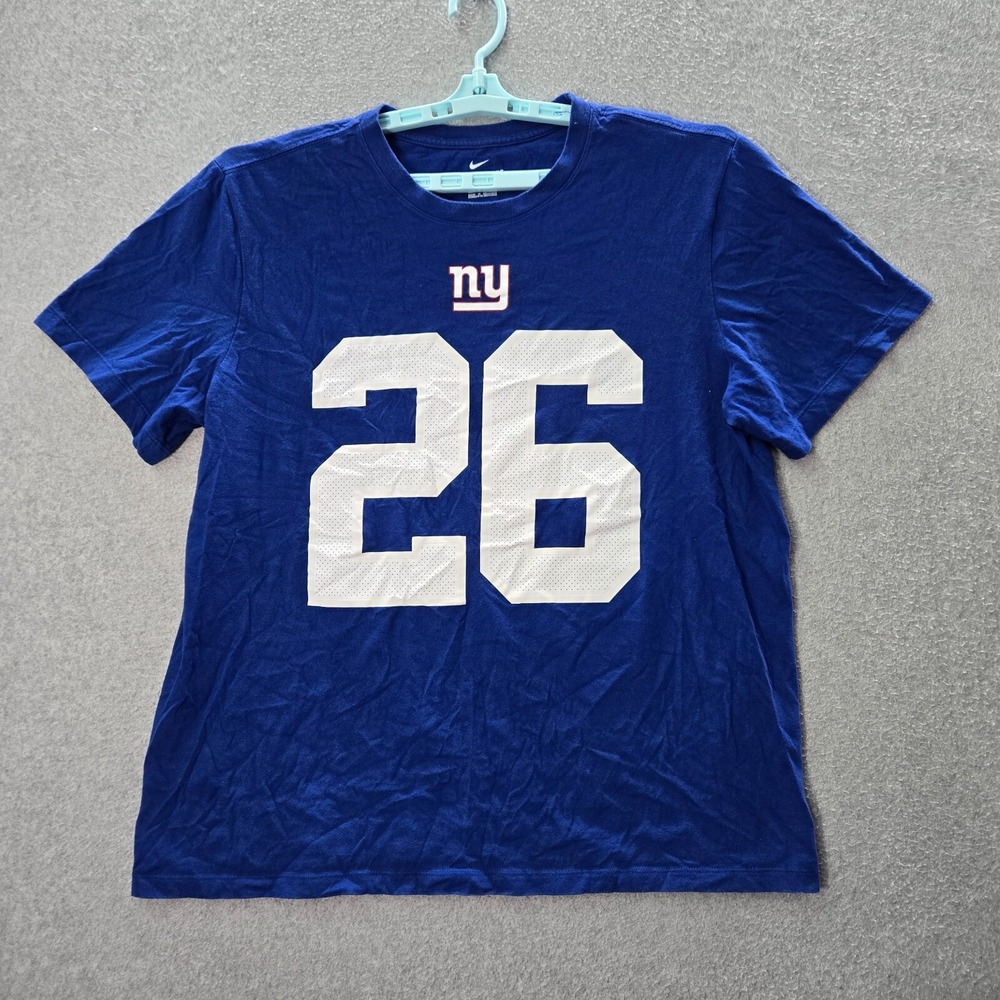 New York Giants Men Shirt XL Blue Logo Nike Saquon Barkley 26 Short Sleeve